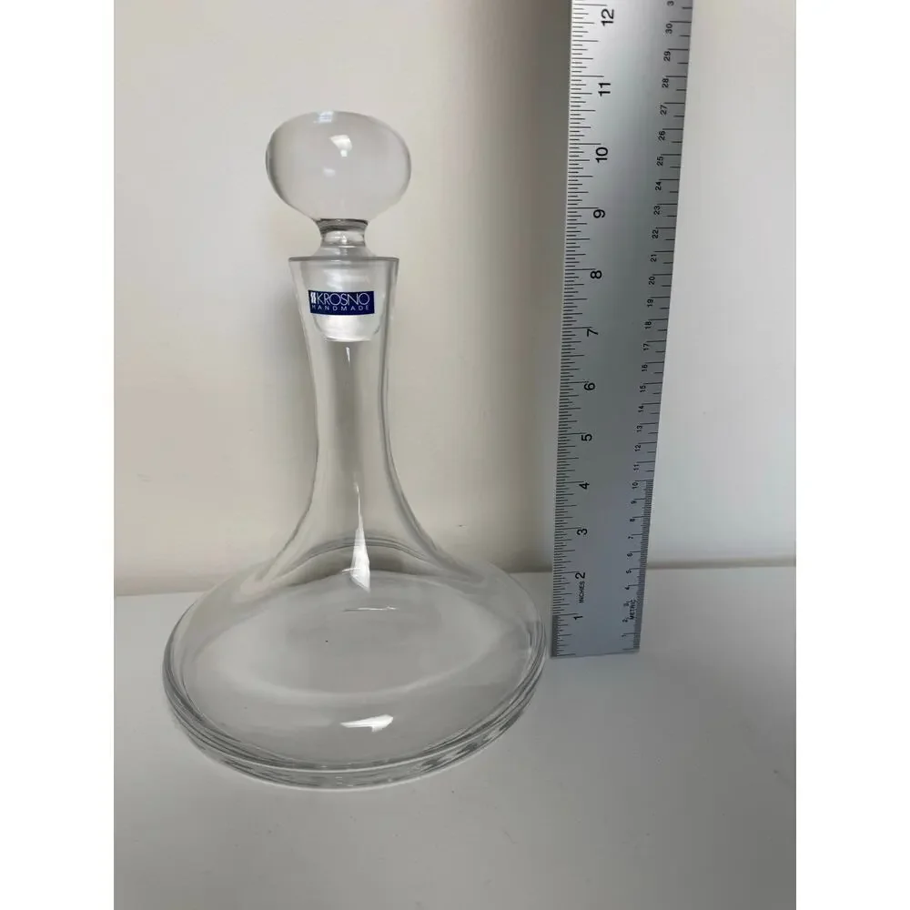 Krosno Poland 11” Crystal Glass Decanter Bottle w/ Stopper- Heavy! Wine Aerator